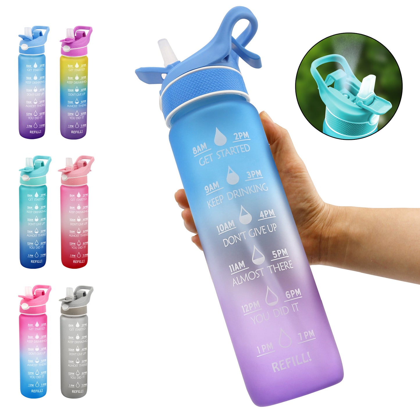 Vattenflaska med svalkande spray (1L)